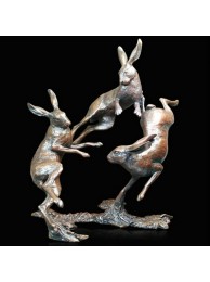 Large Bronze Hares Dancing